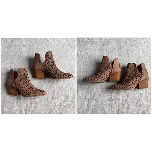 Musse & Cloud Athena Leather Laser Cut Western Ankle Boot Booties Tan Brown 10 - Picture 5 of 17